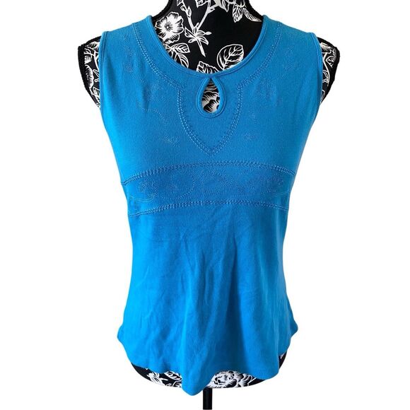 Embroidered Wide Strap Tank Top Boho Bohemian Summer Cotton Wmns Sz Small Blue - Picture 1 of 12